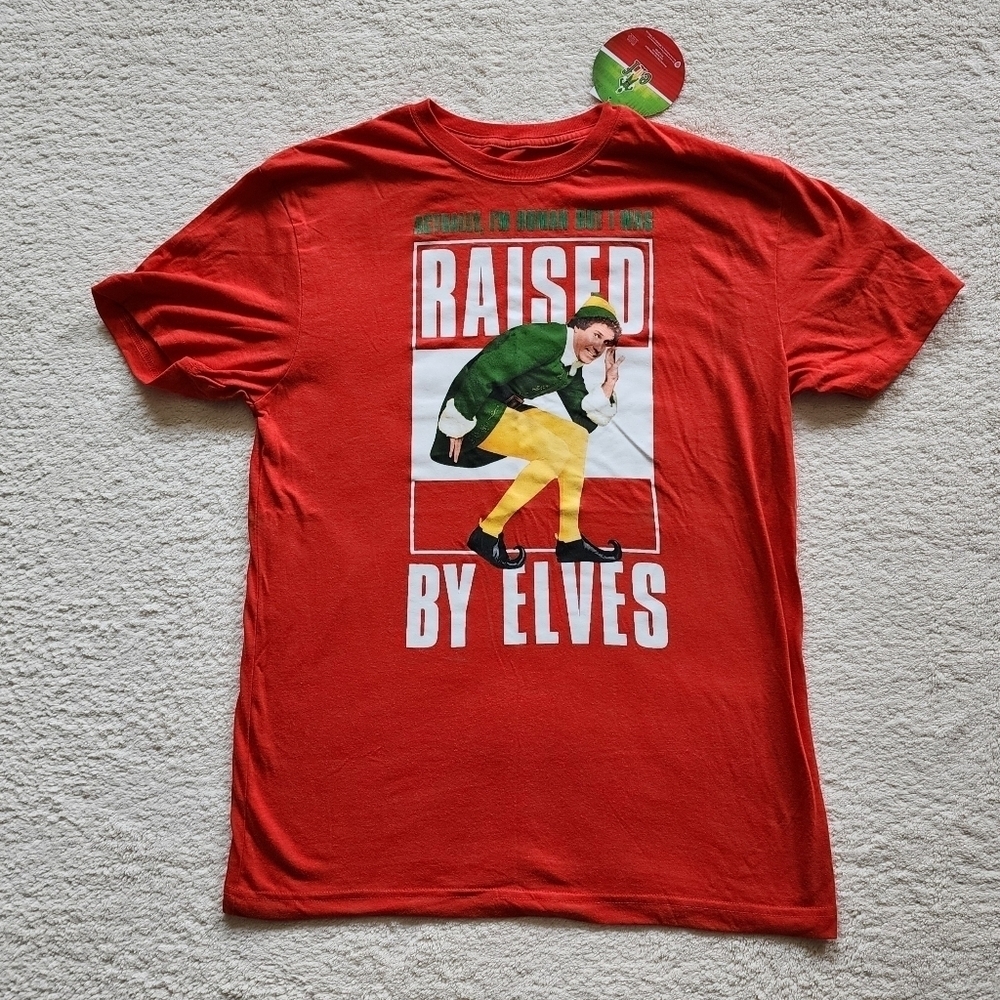 NWT Men's Raised by Elves Will Ferrell Buddy Elf Christmas T Shirt, size M & XL